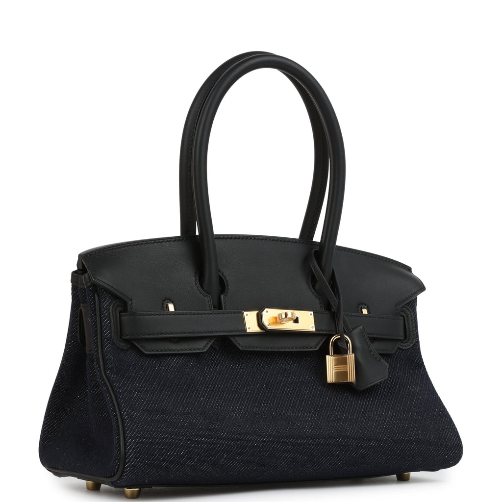 Hermes Shoulder Birkin Light 29 Black Swift and Bleu Indigo Denim Gold Hardware - Image 3