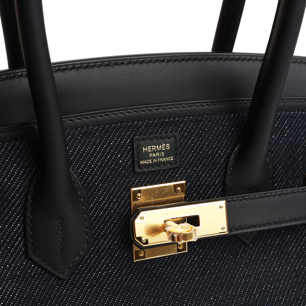 Hermes Shoulder Birkin Light 29 Black Swift and Bleu Indigo Denim Gold Hardware - Image 8