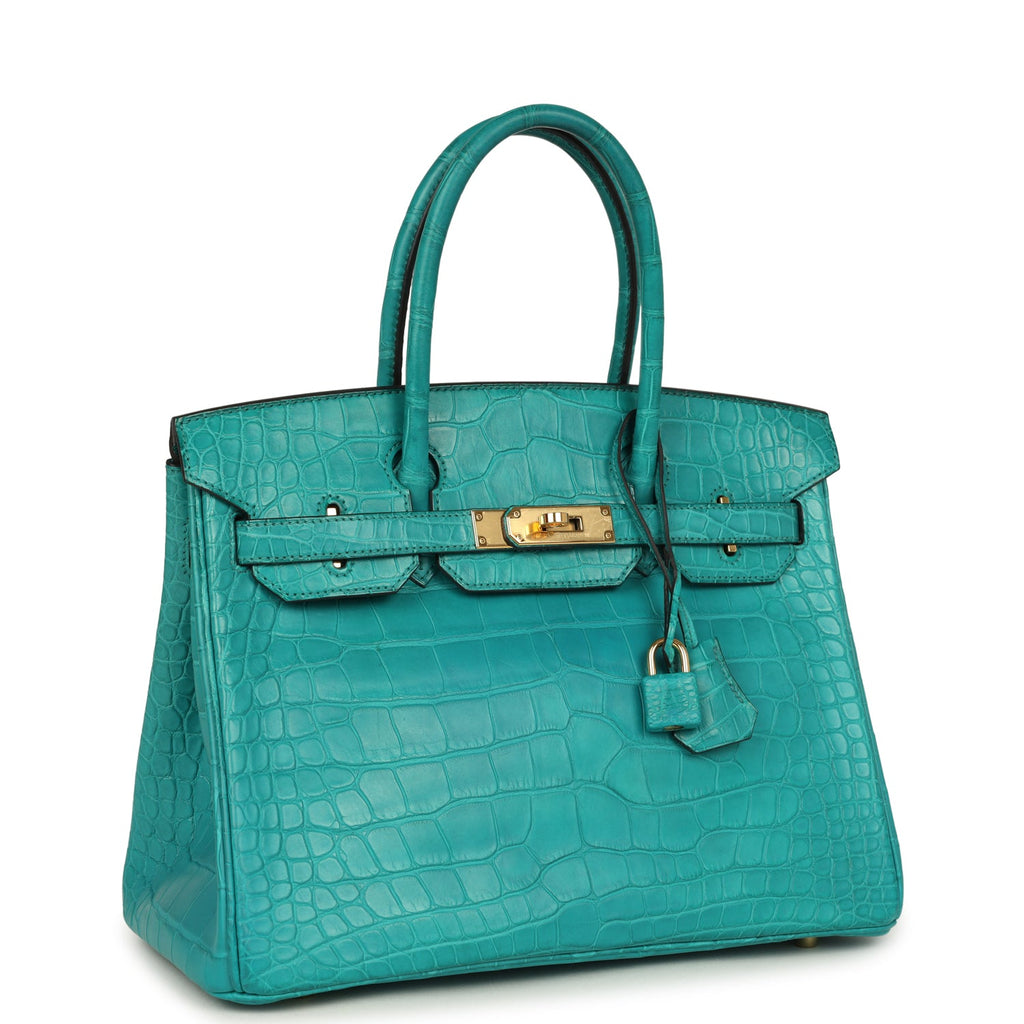 Pre-owned Hermes Birkin 30 Bleu Paon Matte Alligator Gold Hardware - Image 3