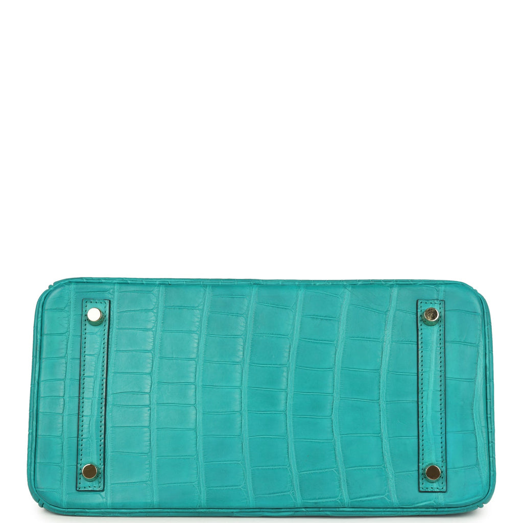 Pre-owned Hermes Birkin 30 Bleu Paon Matte Alligator Gold Hardware - Image 7