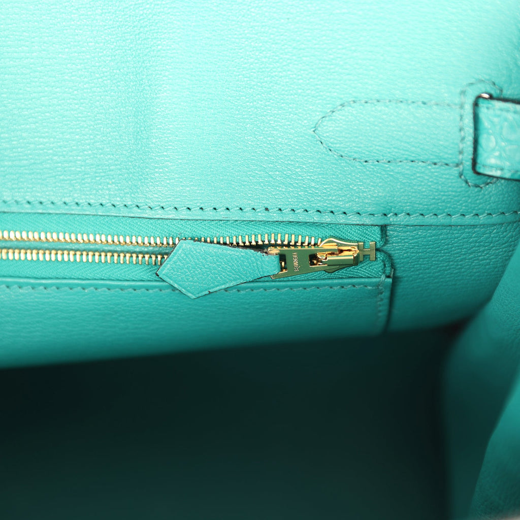 Pre-owned Hermes Birkin 30 Bleu Paon Matte Alligator Gold Hardware - Image 10