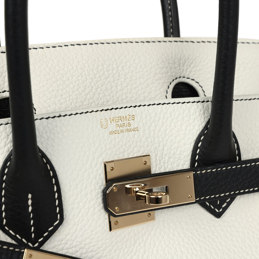 Pre-owned Hermes Special Order (HSS) Birkin 30 White and Black Clemence Permabrass Hardware - Image 8