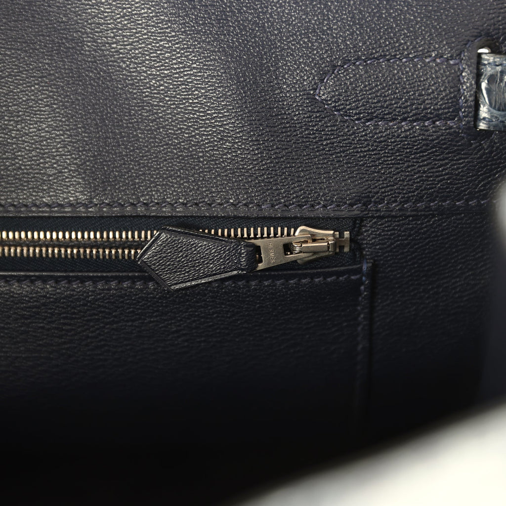 Pre-owned Hermes Birkin 35 Bleu Abysse Shiny Porosus Crocodile Palladium Hardware - Image 10