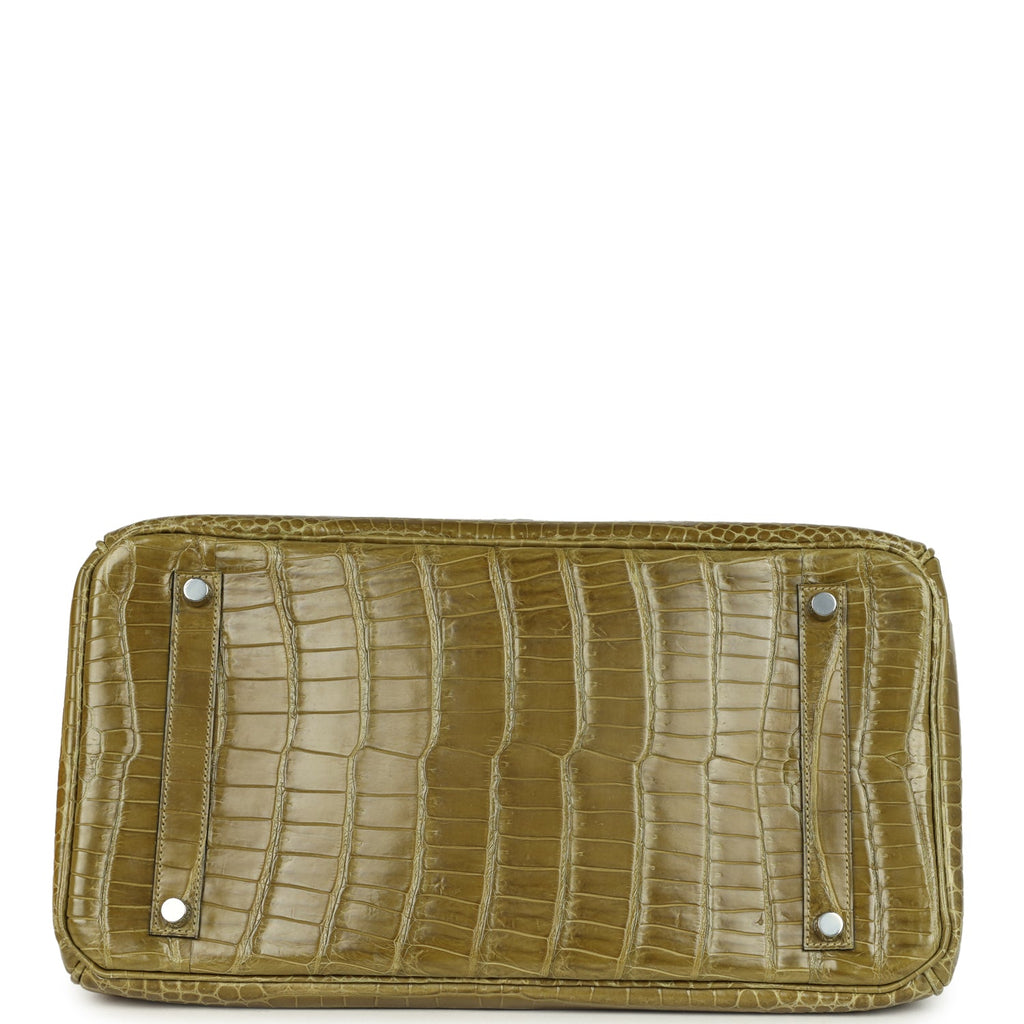 Vintage Hermes Birkin 35 Vert Anis Shiny Porosus Crocodile Palladium Hardware - Image 7