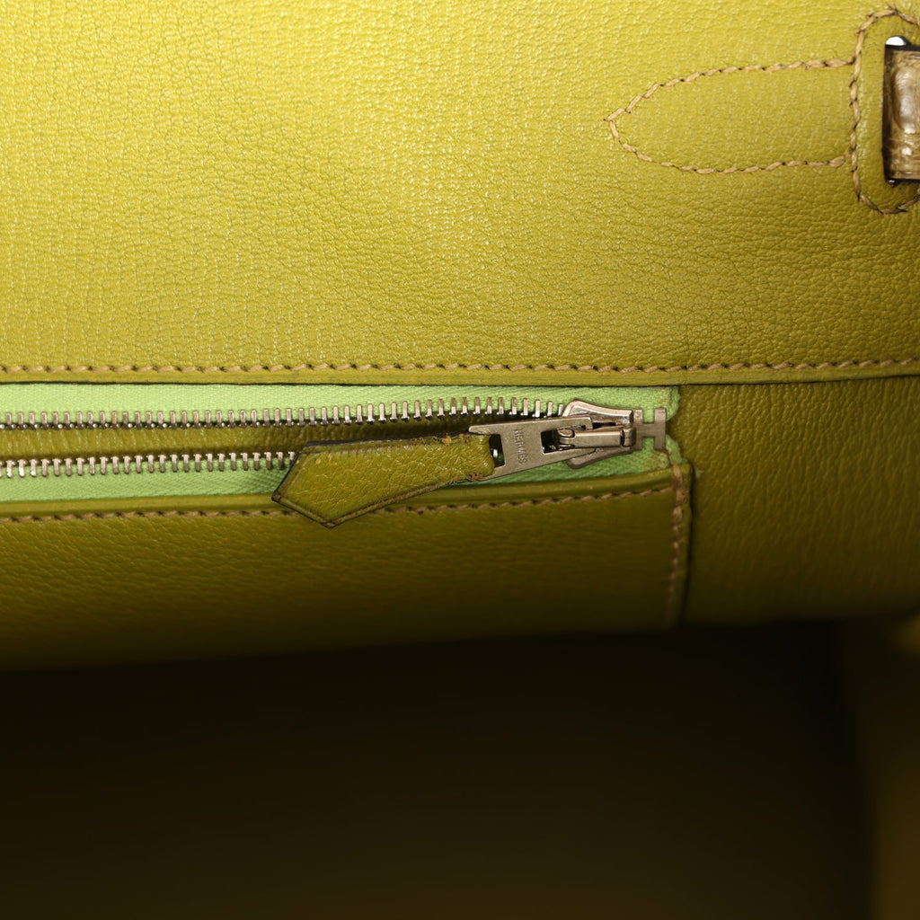 Vintage Hermes Birkin 35 Vert Anis Shiny Porosus Crocodile Palladium Hardware - Image 10