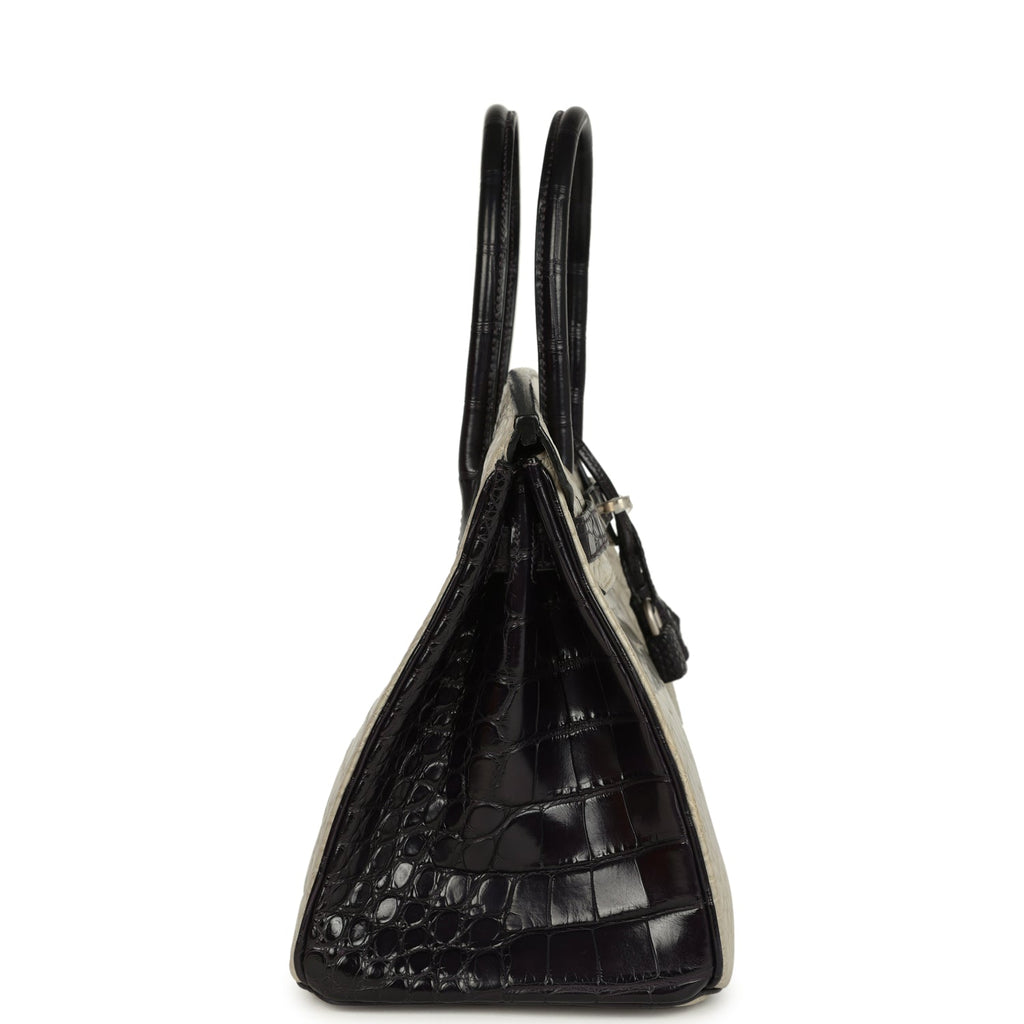 Pre-owned Hermes Special Order (HSS) Birkin 30 Gris Perle and Prunoir Matte Alligator Brushed Palladium Hardware - Image 4