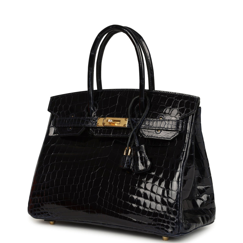 Pre-owned Hermes Birkin 30 Bleu Marine Shiny Niloticus Crocodile Gold Hardware - Image 6