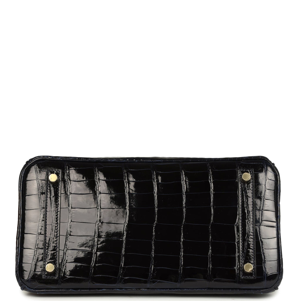 Pre-owned Hermes Birkin 30 Bleu Marine Shiny Niloticus Crocodile Gold Hardware - Image 7