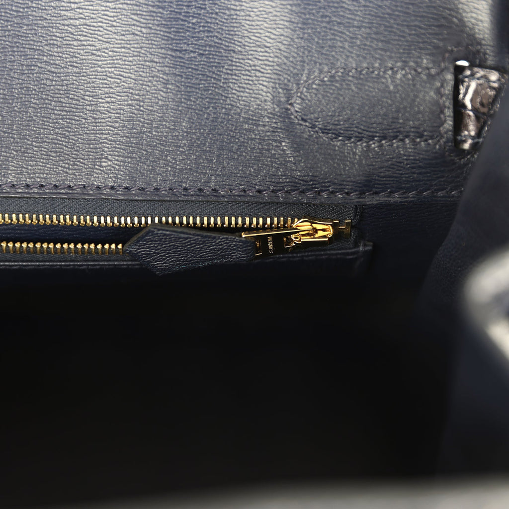 Pre-owned Hermes Birkin 30 Bleu Marine Shiny Niloticus Crocodile Gold Hardware - Image 10