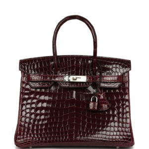 Pre-owned Hermes Birkin 30 Bordeaux Shiny Niloticus Crocodile Palladium Hardware