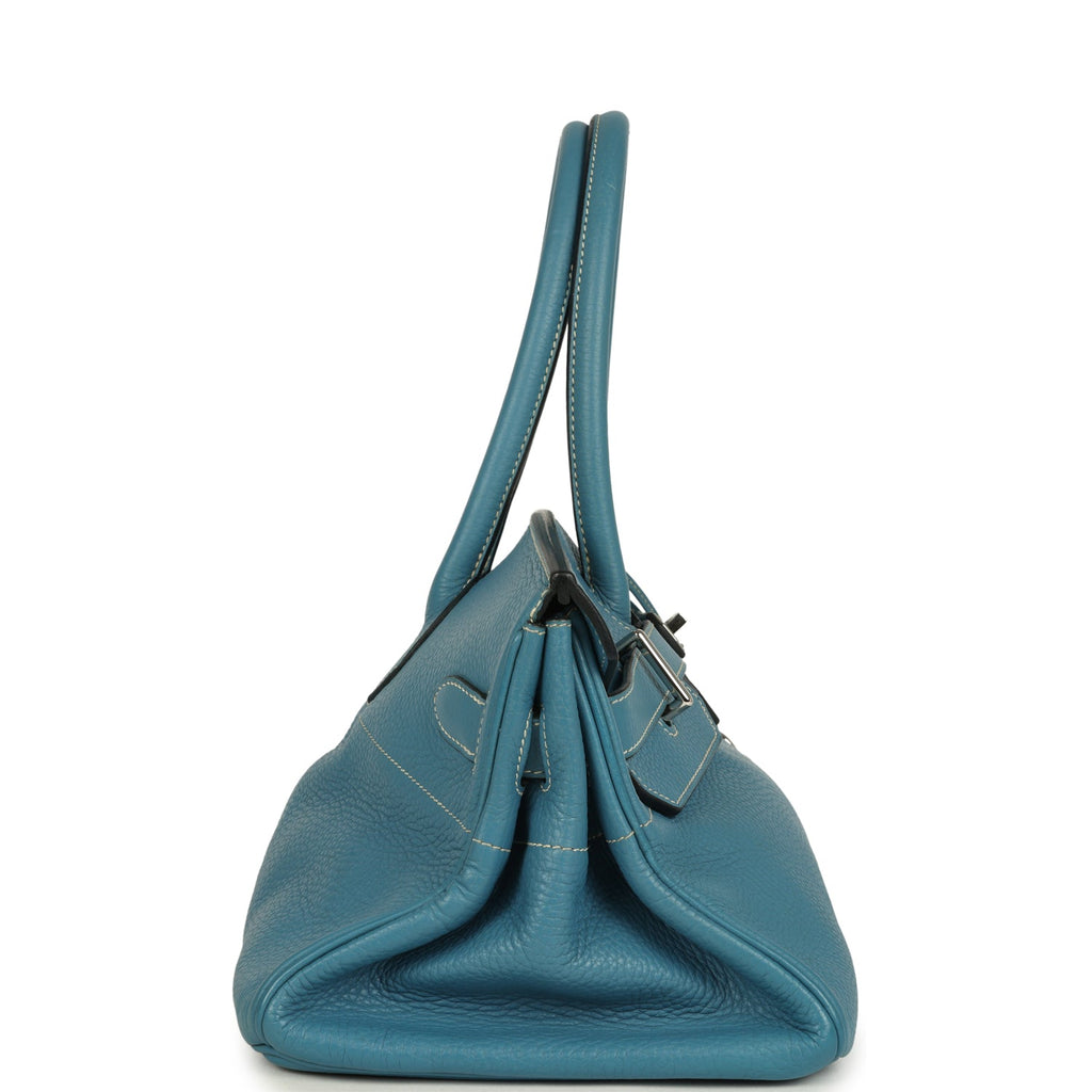 Vintage Hermes Shoulder Birkin 42 JPG Blue Jean Clemence Palladium Hardware - Image 4