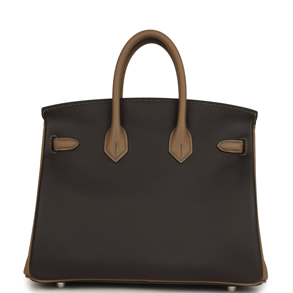 Hermes Special Order (HSS) Birkin 25 Ebene and Beige De Weimar Swift Brushed Palladium Hardware - Image 5