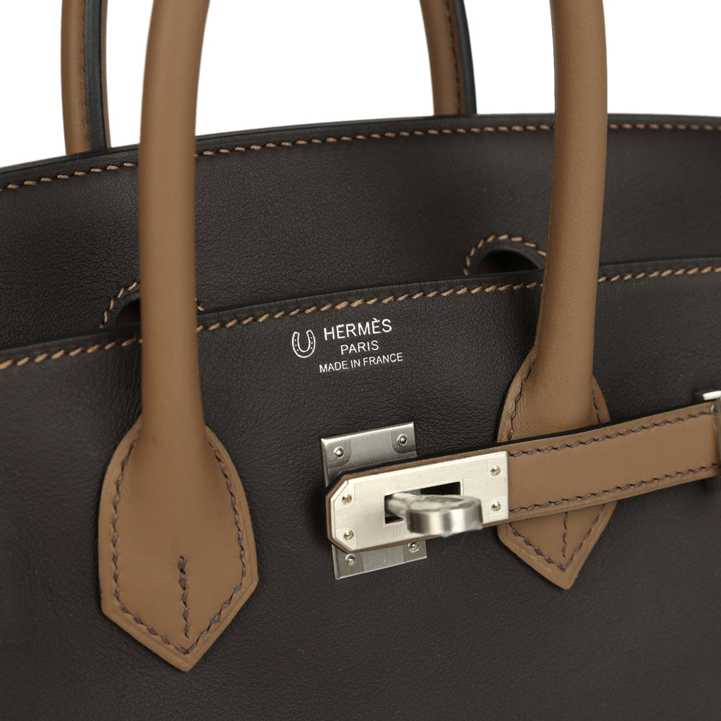 Hermes Special Order (HSS) Birkin 25 Ebene and Beige De Weimar Swift Brushed Palladium Hardware - Image 8