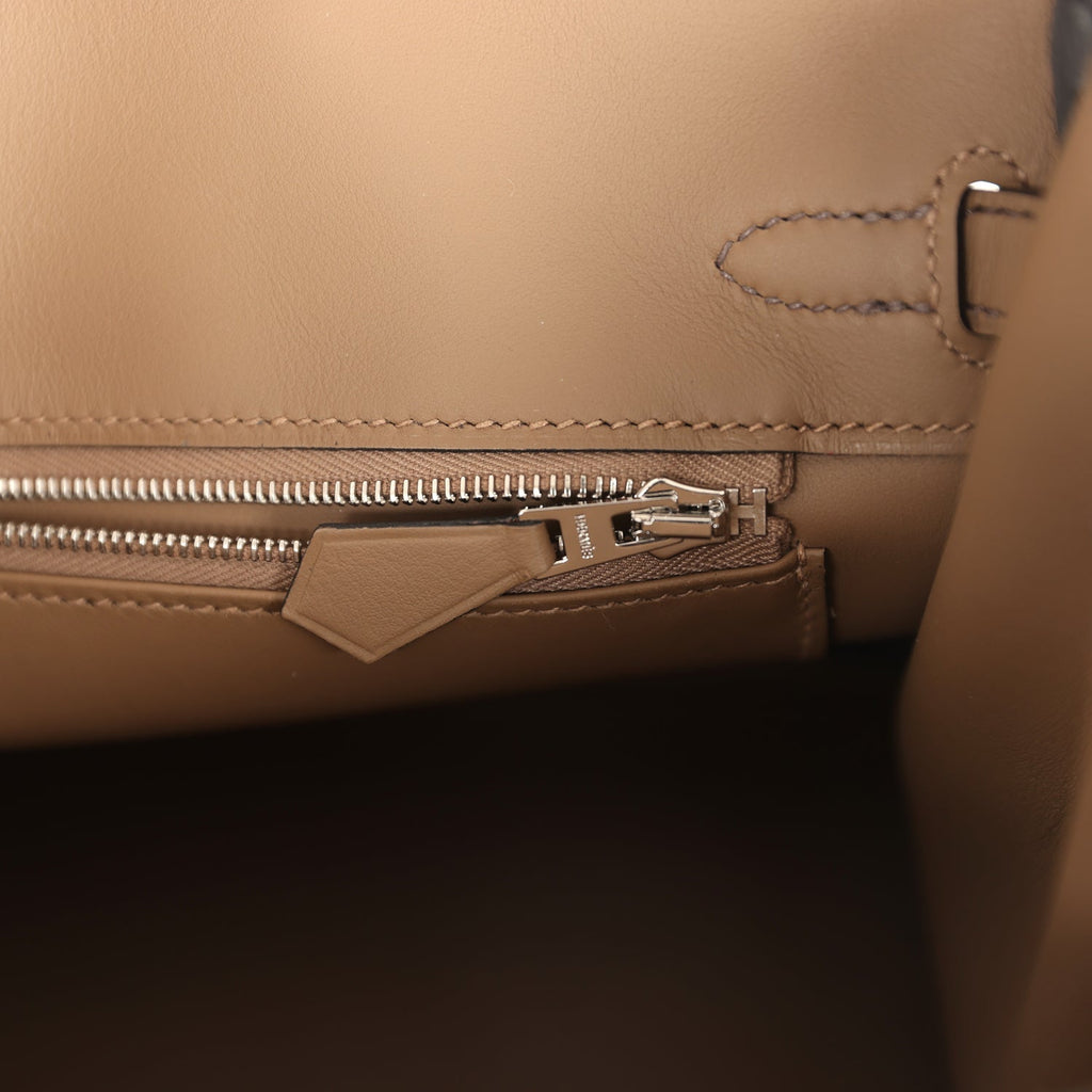 Hermes Special Order (HSS) Birkin 25 Ebene and Beige De Weimar Swift Brushed Palladium Hardware - Image 10