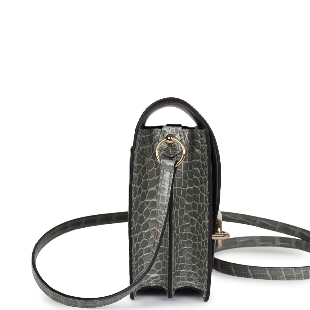 Hermes Mini Roulis Gris Ciment Shiny Alligator Permabrass Hardware - Image 4