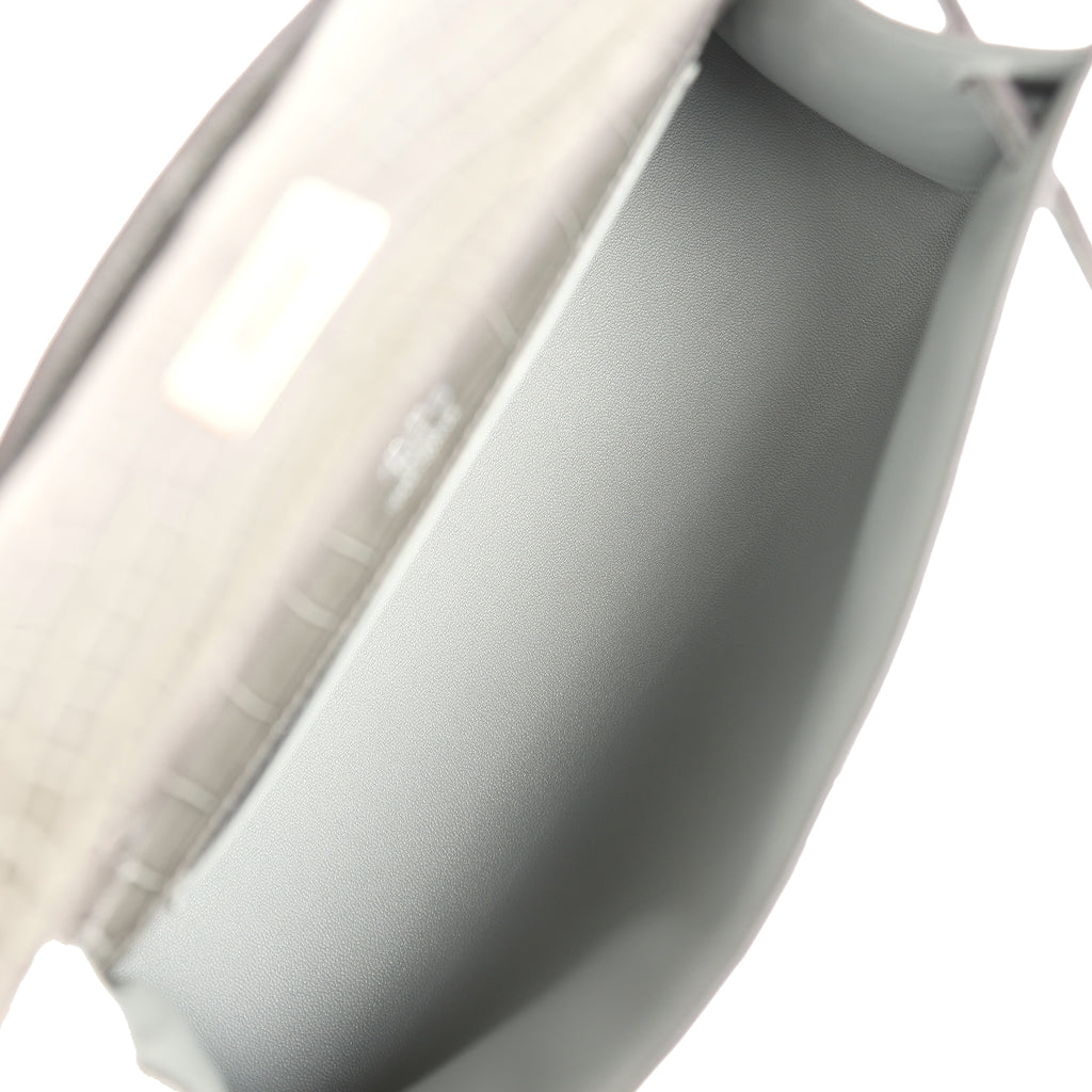 Hermes Kelly Pochette Gris Ciment Shiny Alligator Palladium Hardware - Image 9