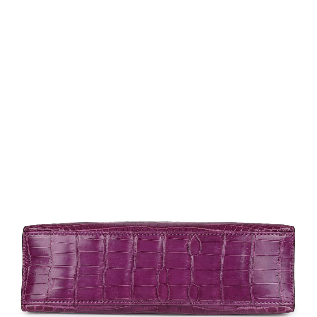 Pre-owned Hermes Kelly Pochette Violet Shiny Niloticus Crocodile Palladium Hardware - Image 7