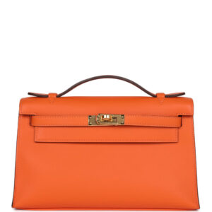 Hermes Special Order (HSS) Kelly Pochette Orange Verso Swift Gold Hardware