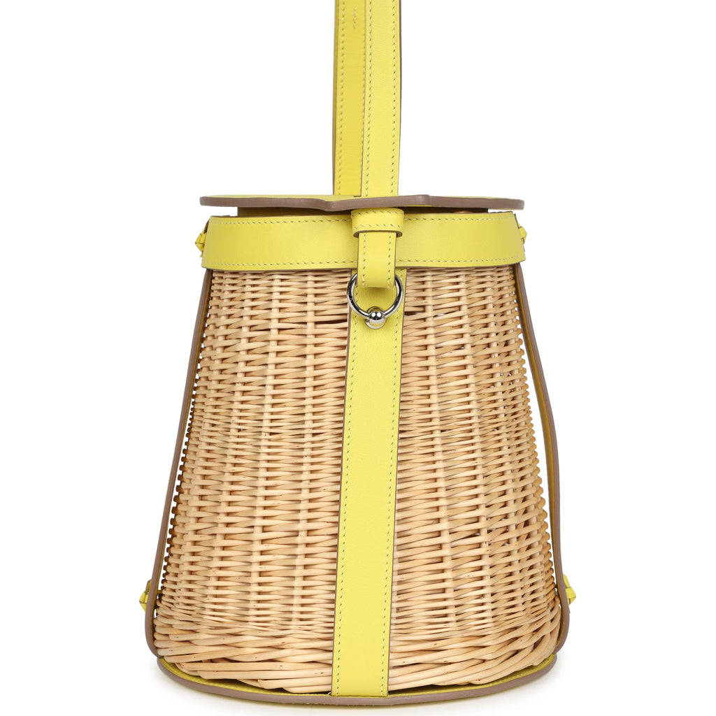 Hermes Farming Picnic Bag Lime Swift and Naturel Osier Wicker Palladium Hardware - Image 5