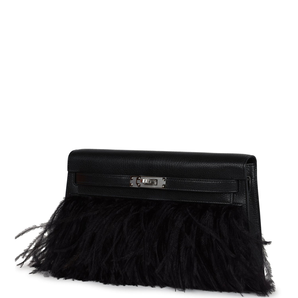Hermes Kelly Elan Foile Chevre Chamkila and Ostrich Feather Palladium Hardware - Image 6