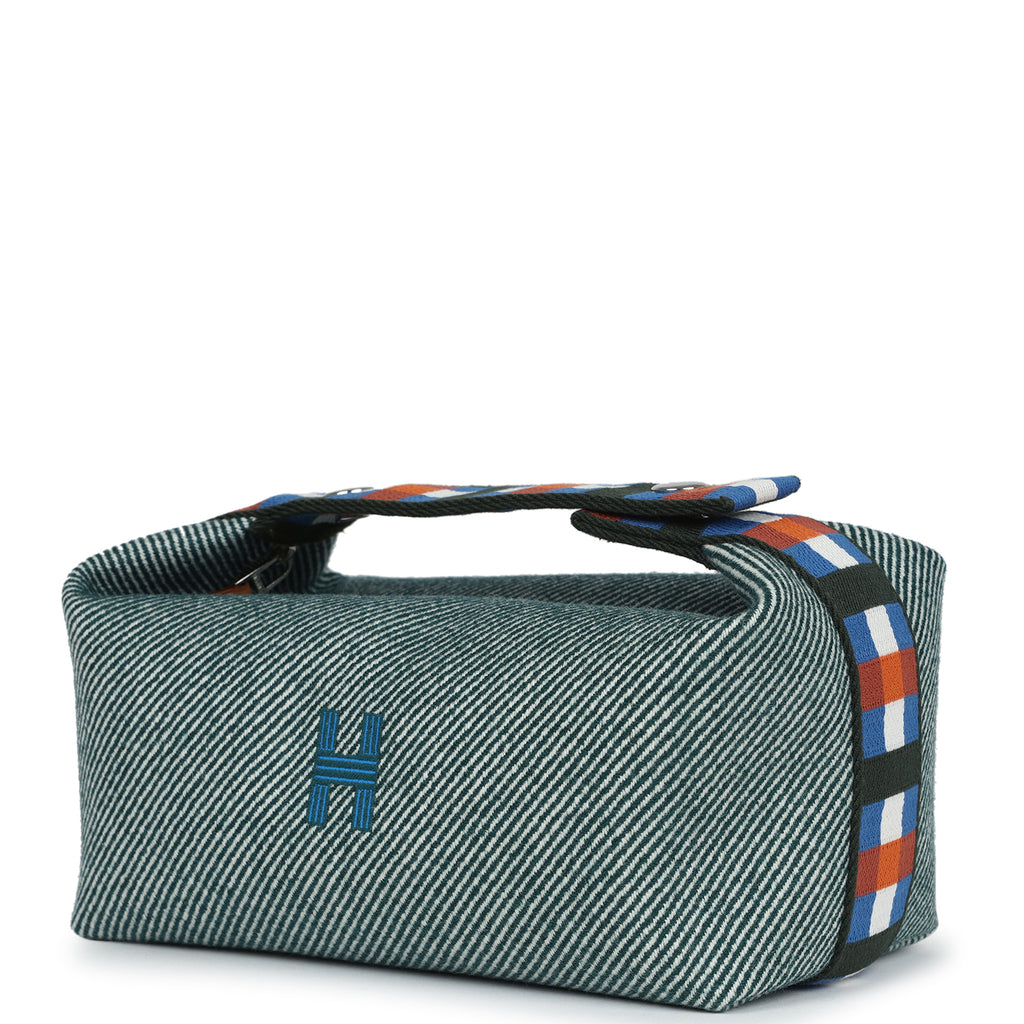Hermes Bride-A-Brac Au Carre Case PM Vert Foret H Natte Canvas and Wool Palladium Hardware - Image 6