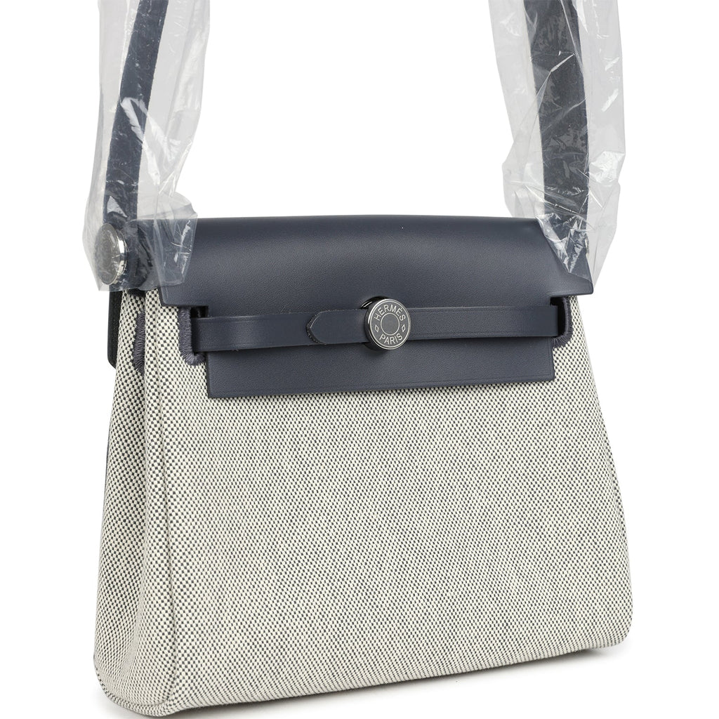 Hermes Herbag Zip 20 Mini Ecru and Ardoise Toile H Canvas and Ardoise Vache Hunter Palladium Hardware - Image 3