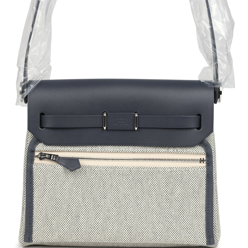 Hermes Herbag Zip 20 Mini Ecru and Ardoise Toile H Canvas and Ardoise Vache Hunter Palladium Hardware - Image 5