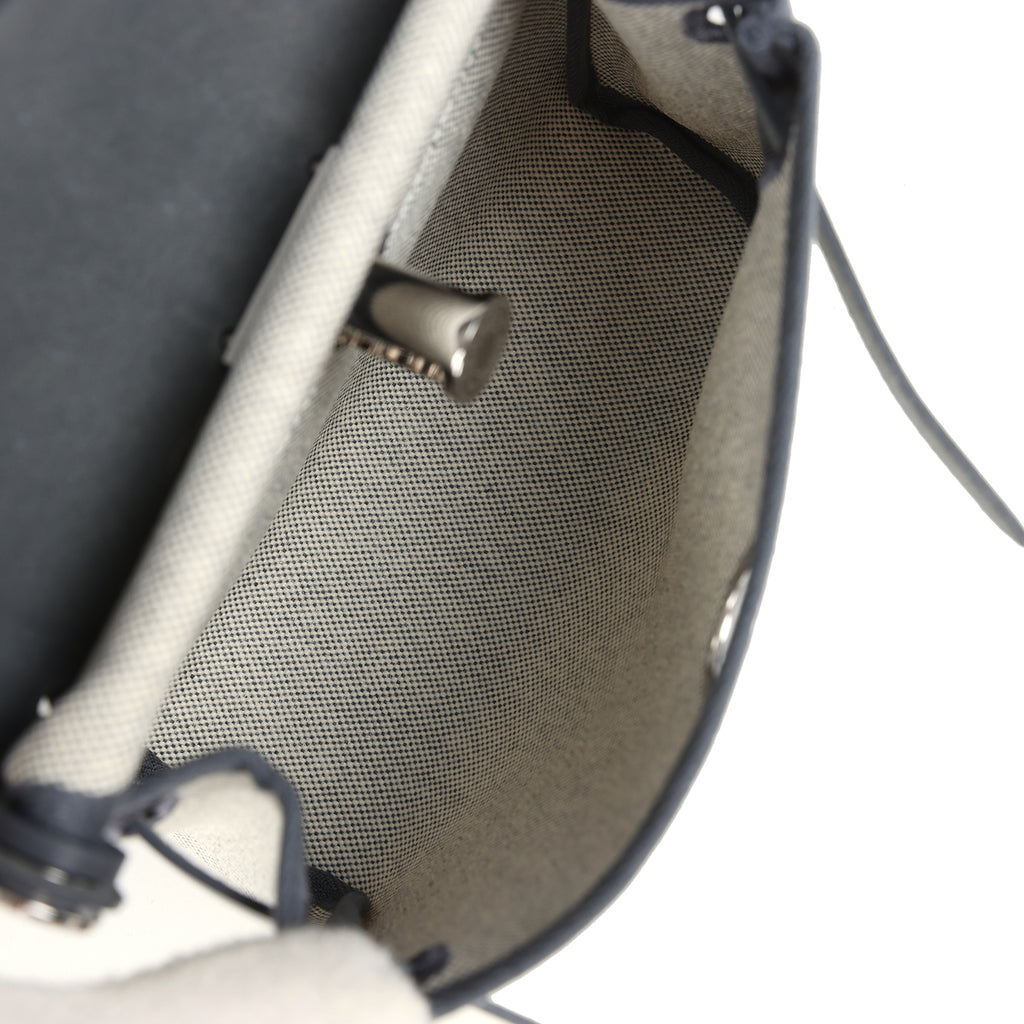 Hermes Herbag Zip 20 Mini Ecru and Ardoise Toile H Canvas and Ardoise Vache Hunter Palladium Hardware - Image 12