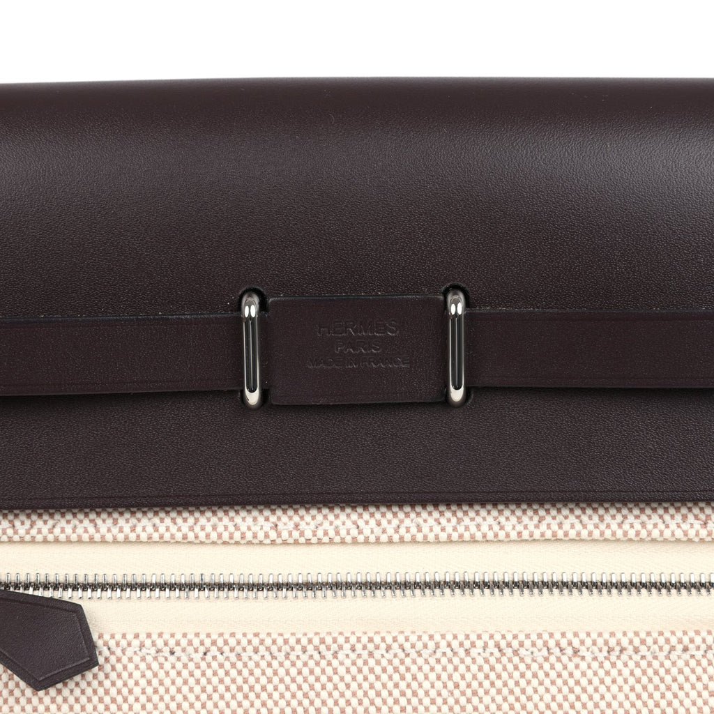 Hermes Herbag Zip 20 Mini Ecru and Beige Toile H Canvas and Ebene Vache Hunter Palladium Hardware - Image 8