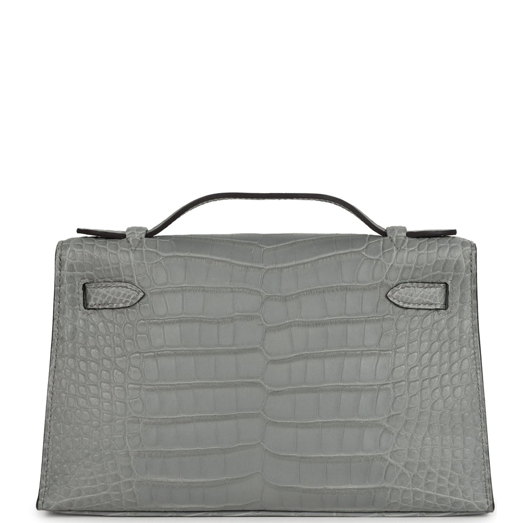 Hermes Kelly Pochette Gris Ciment Matte Alligator Palladium Hardware - Image 5