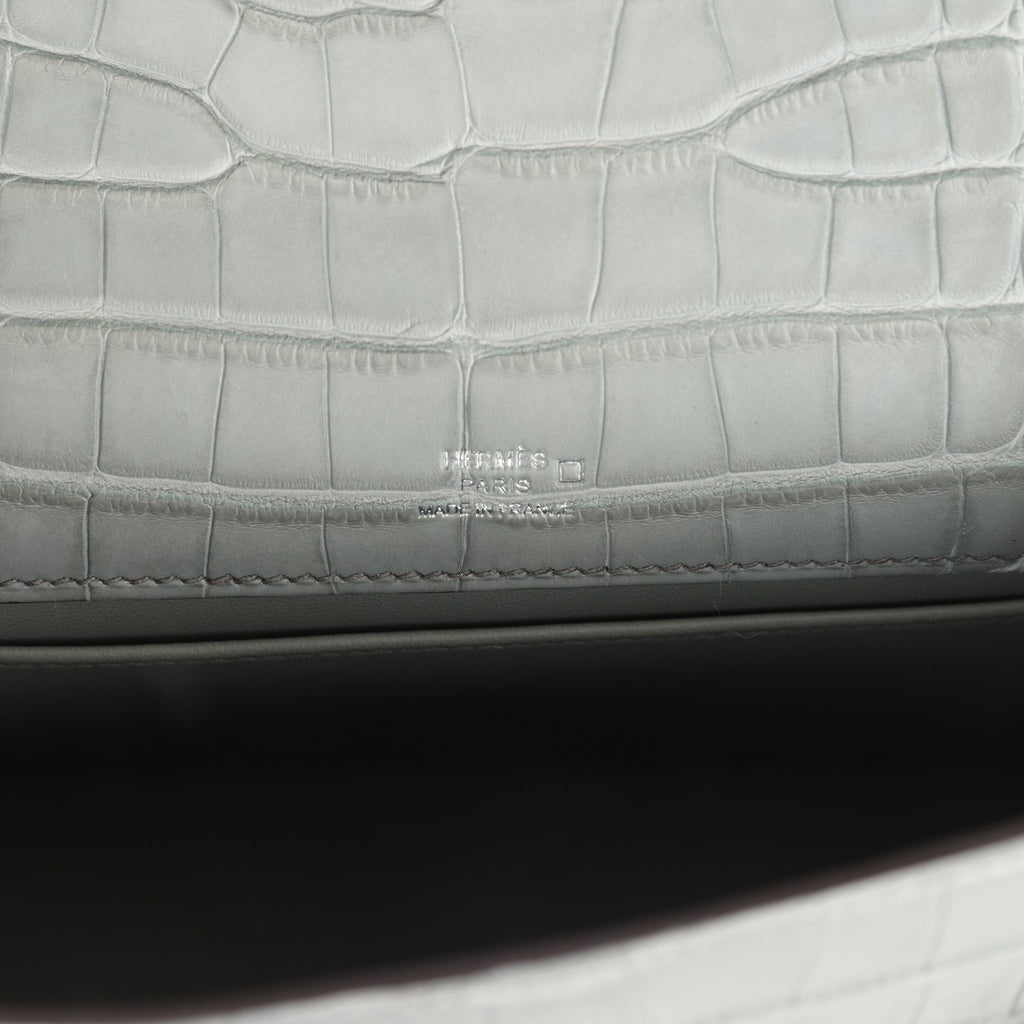 Hermes Kelly Pochette Gris Ciment Matte Alligator Palladium Hardware - Image 8