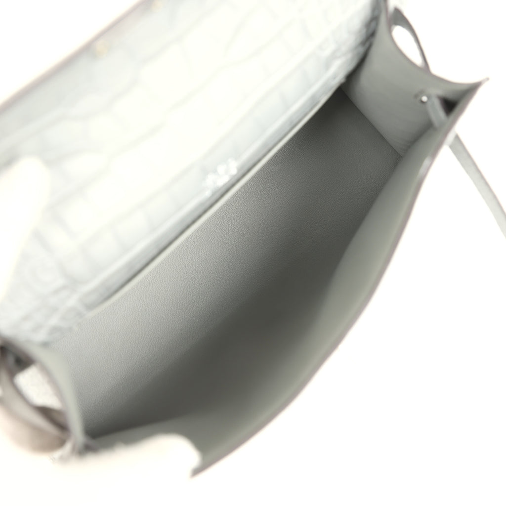 Hermes Kelly Pochette Gris Ciment Matte Alligator Palladium Hardware - Image 9