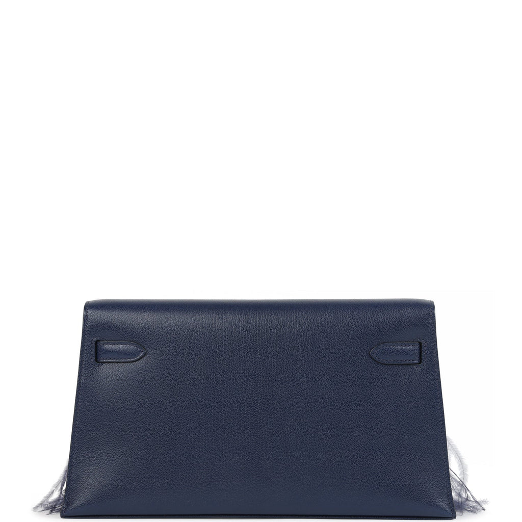 Hermes Kelly Elan Foile Bleu Saphir Chevre Chamkila and Ostrich Feathers Palladium Hardware - Image 5