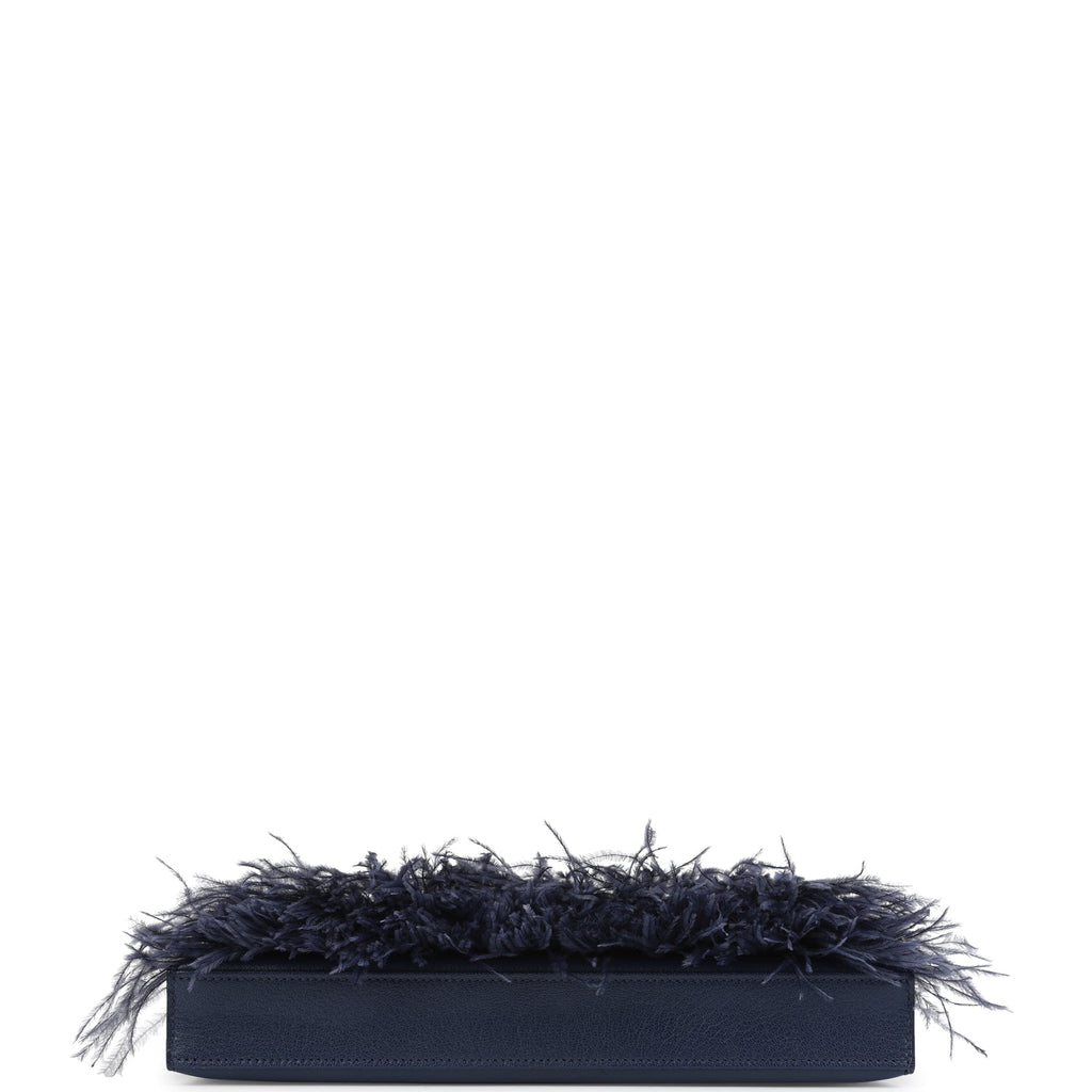 Hermes Kelly Elan Foile Bleu Saphir Chevre Chamkila and Ostrich Feathers Palladium Hardware - Image 7