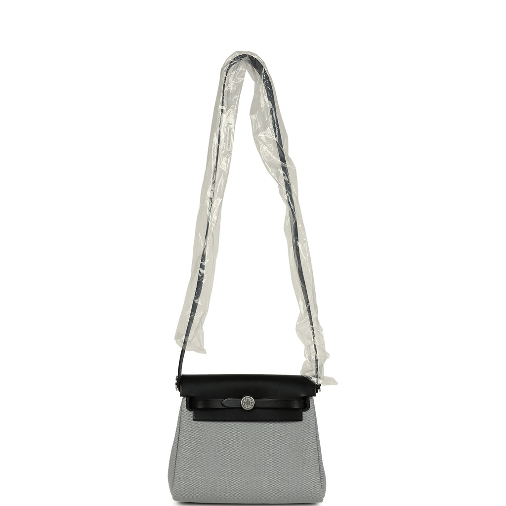 Hermes Herbag Zip 20 Mini Gris Pantin Toile Militaire Canvas and Black Vache Hunter Palladium Hardware - Image 9