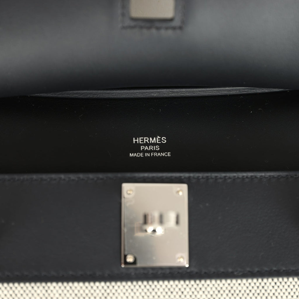 Hermes Mini Jypsiere Black and Ecru Toile H Black Swift Palladium Hardware - Image 9