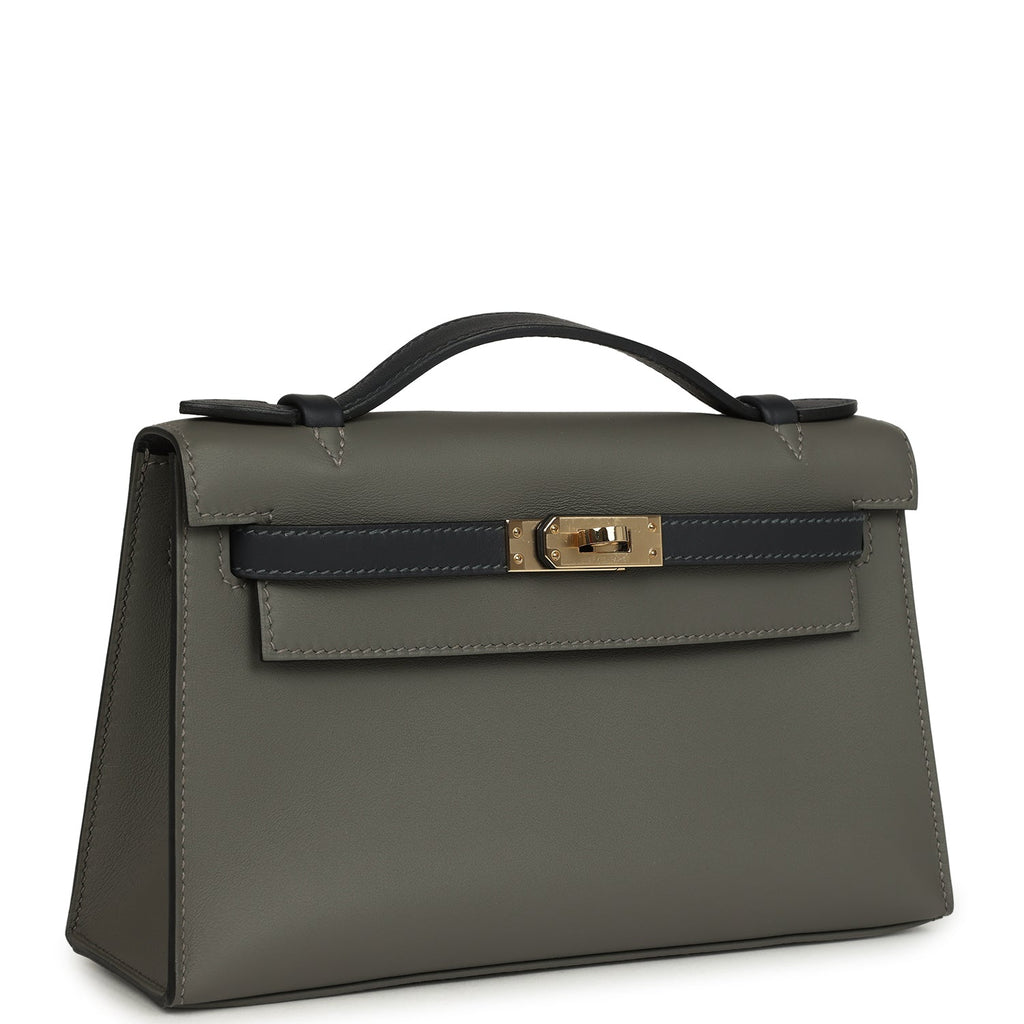 Pre-owned Hermes Special Order (HSS) Kelly Pochette Gris Meyer and Caban Swift Permabrass Hardware - Image 3