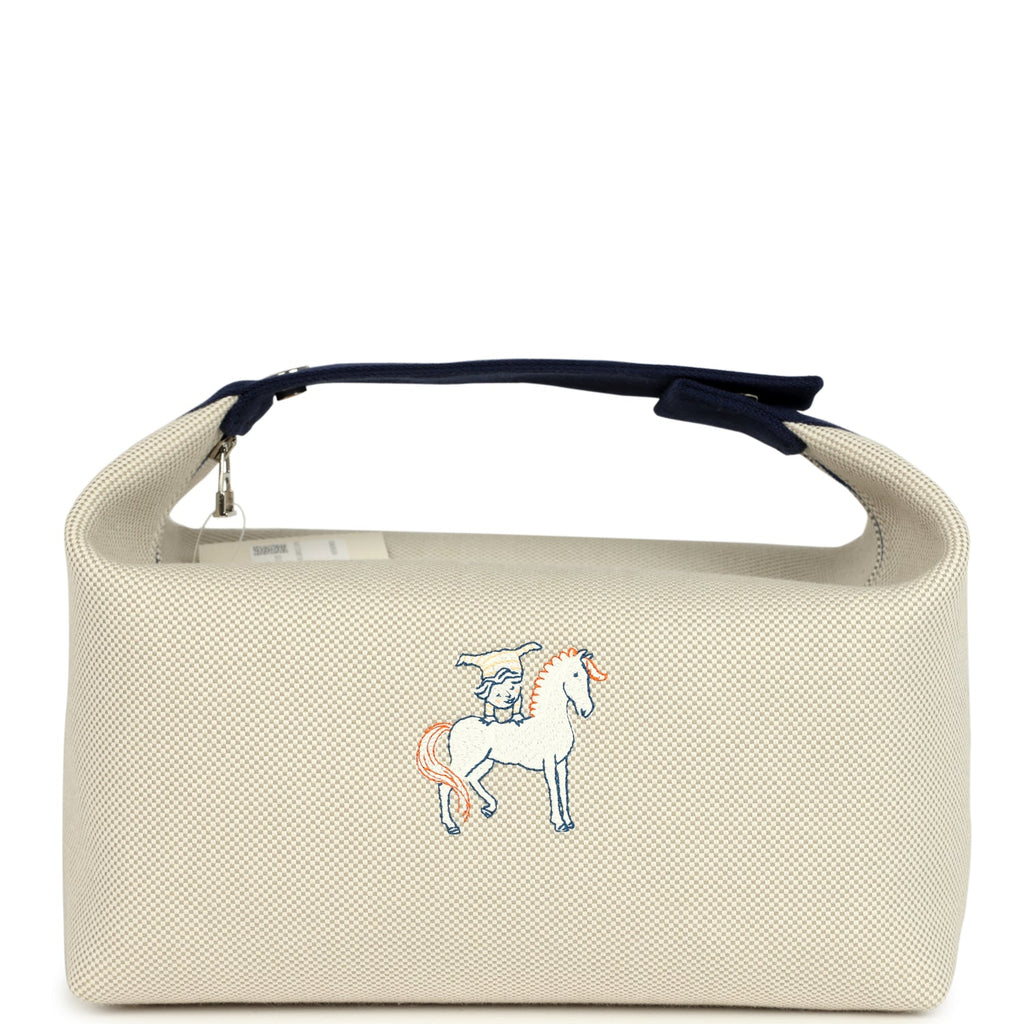 Hermes Bride A Brac Cabriole GM Gris Perle and Bleu Canvas Palladium Hardware