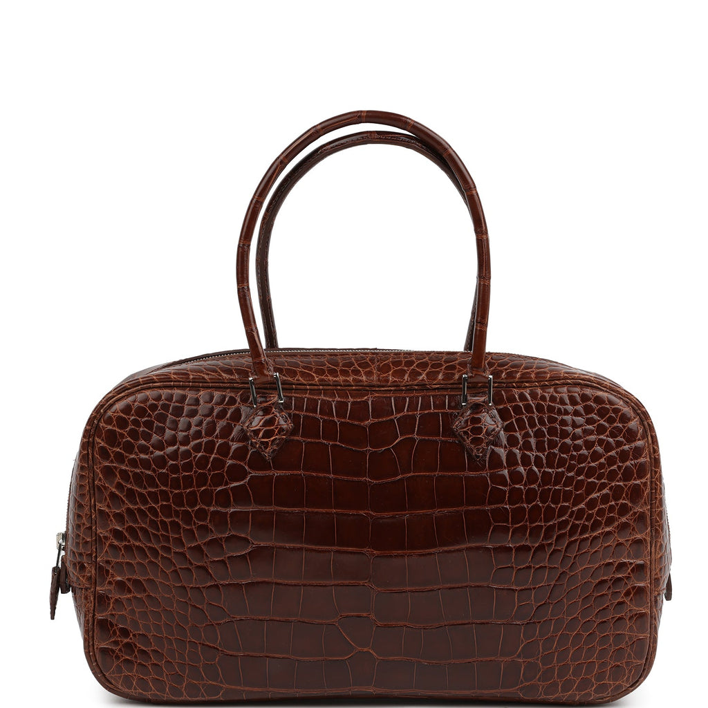 Pre-owned Hermes Plume Elan 28 Miel Shiny Alligator Palladium Hardware - Image 5