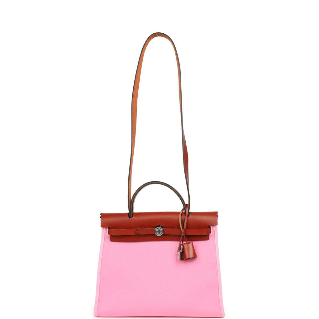 Hermes Herbag Zip PM 31 Bubblegum Pink Officier Canvas and Cuivre Hunter Palladium Hardware - Image 8