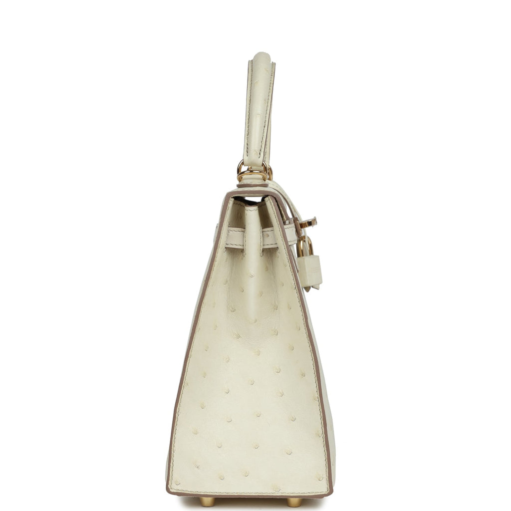 Hermes Special Order (HSS) Kelly Sellier 25 Nata Verso Ostrich Permabrass Hardware - Image 4