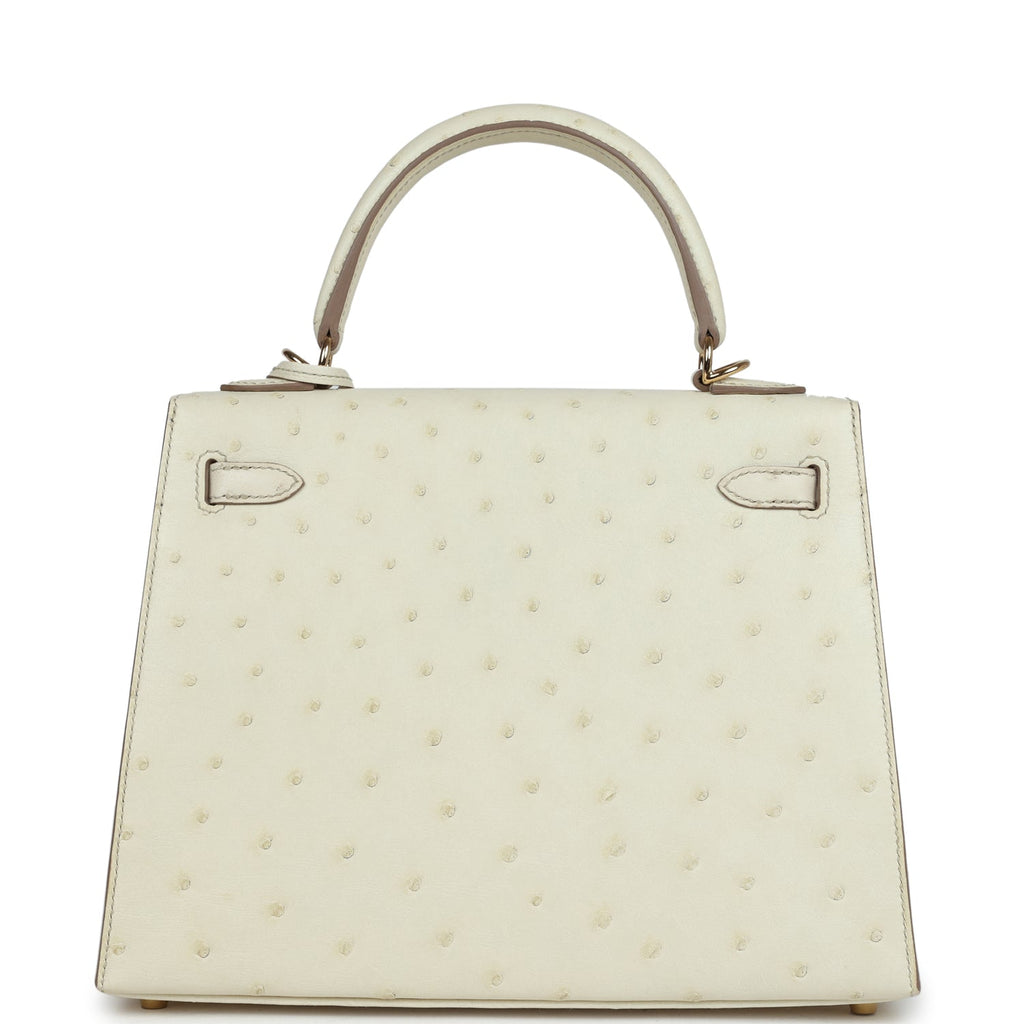 Hermes Special Order (HSS) Kelly Sellier 25 Nata Verso Ostrich Permabrass Hardware - Image 5