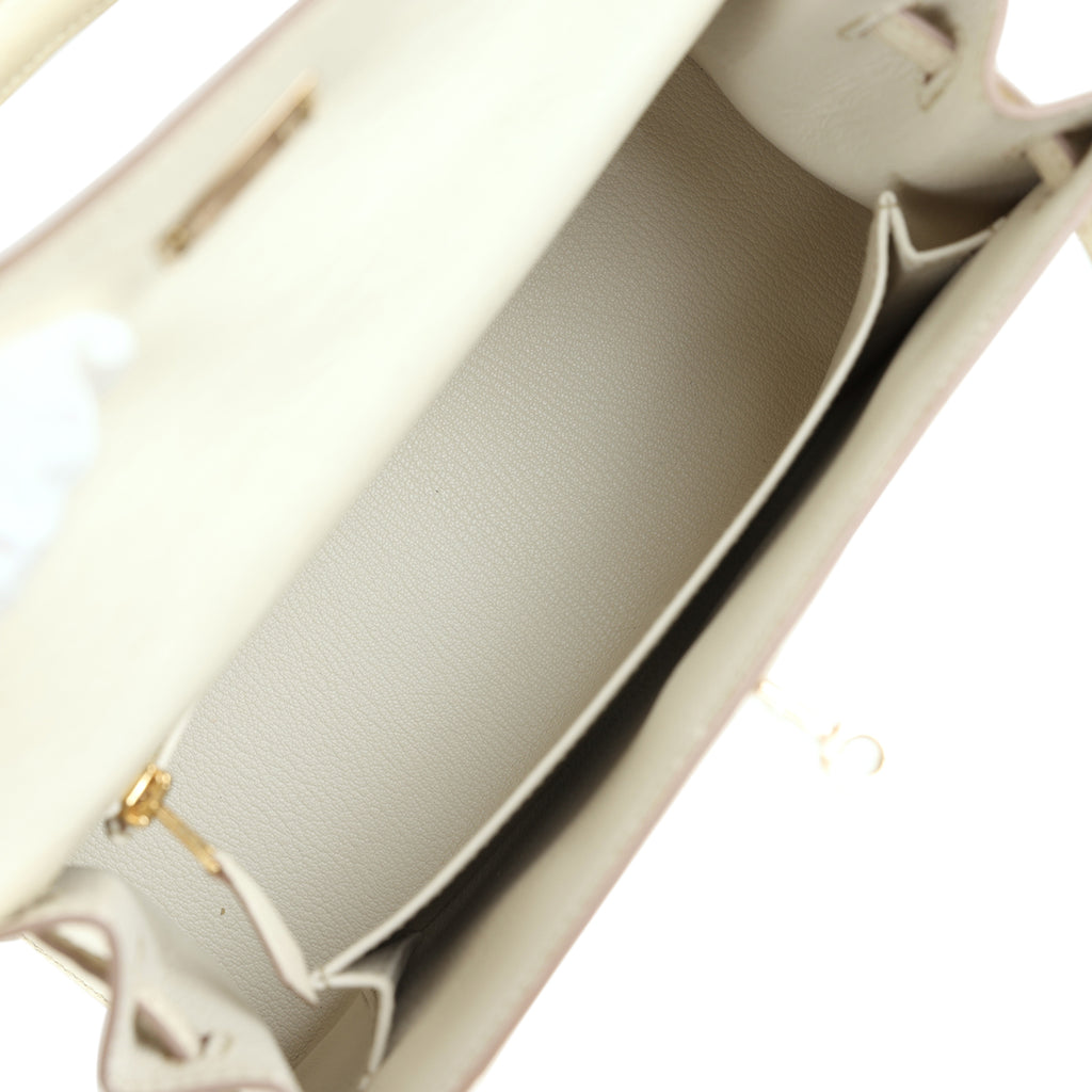 Hermes Special Order (HSS) Kelly Sellier 25 Nata Verso Ostrich Permabrass Hardware - Image 9