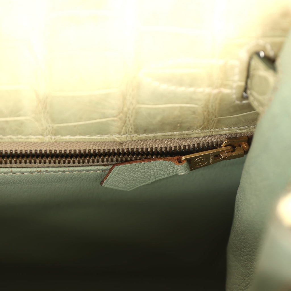Vintage Hermes Kelly Sellier 28 Vert Celadon Natura Shiny Alligator Gold Hardware - Image 10
