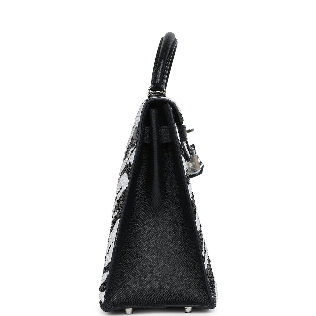 Custom Zebra Swarovski Crystal Hermes Kelly Sellier 32 Black Epsom Palladium Hardware - Image 4