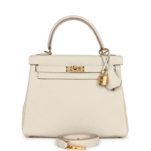Hermes Kelly Retourne 25 Craie Togo Gold Hardware