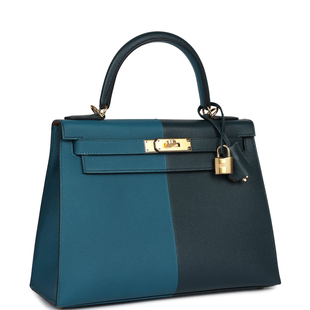 Hermes Kelly Sellier 28 Casaque Vert Cypres and Vert Bosphore Epsom Gold Hardware - Image 3