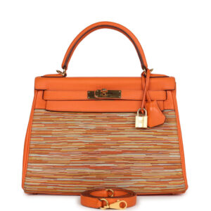 Pre-owned Hermes Kelly Retourne 28 Vibrato Orange Evercalf Gold Hardware