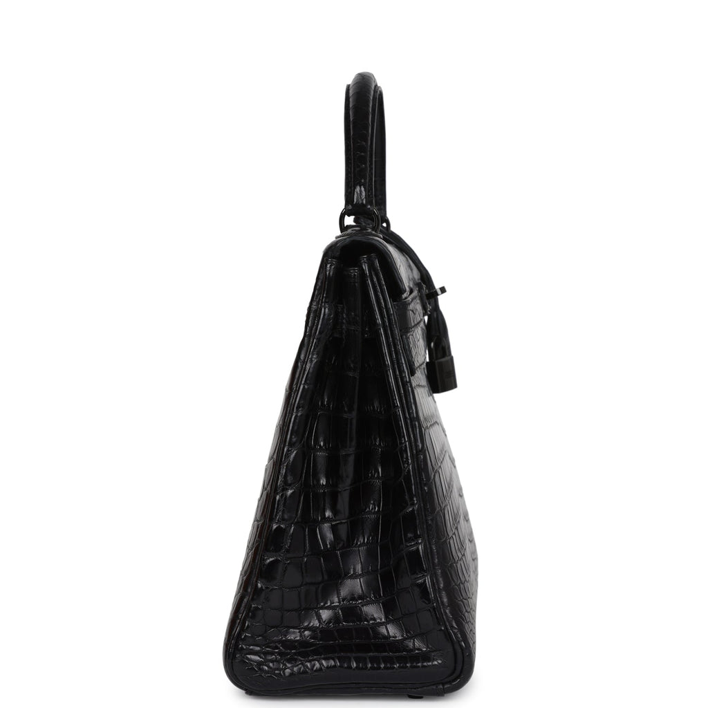 Pre-owned Hermes Kelly Retourne 32 SO Black Matte Niloticus Crocodile Black Hardware - Image 4
