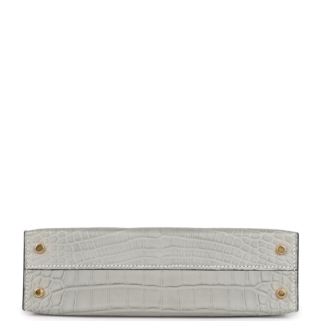 Hermes Special Order (HSS) Kelly Sellier 20 Gris Perle and Black Matte Alligator Gold Hardware - Image 7